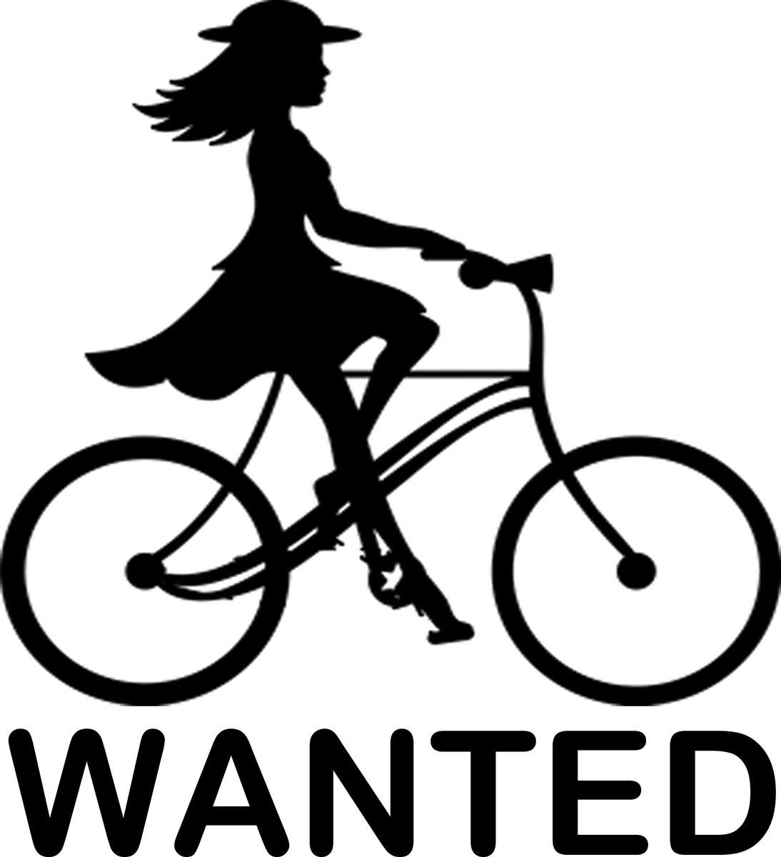 Female Cyclists Wanted: bicycle t-shirt design with the words “WANTED”