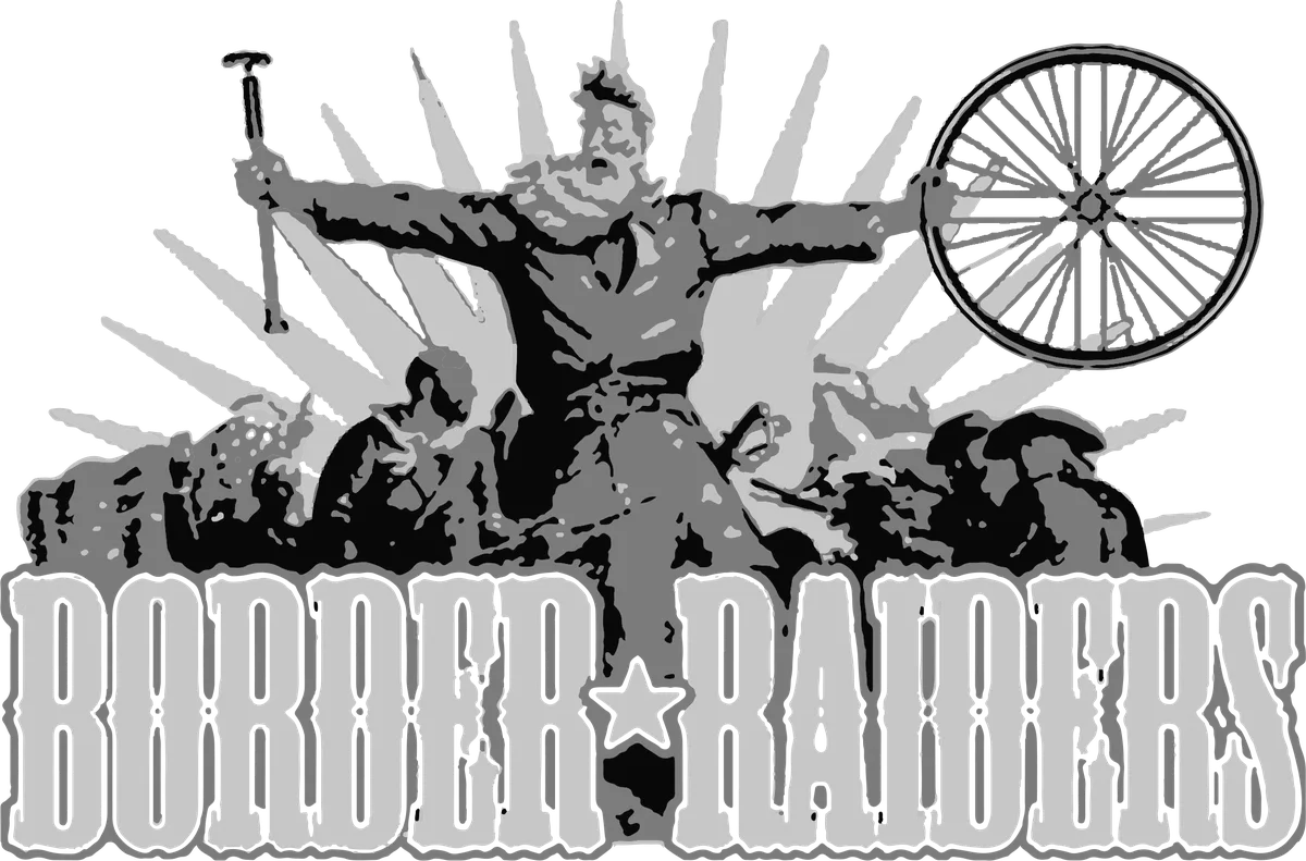 Border Raiders: bicycle t-shirt design with the words “BORDER RAIDERS”