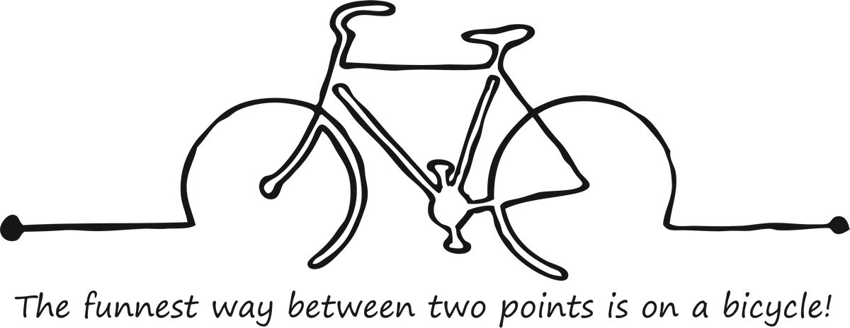 Between Two Points: bicycle t-shirt design with the words “The funnest way between two points is on a bicycle!”