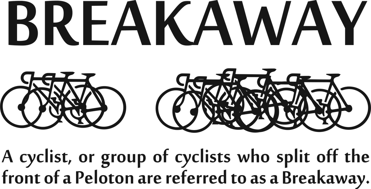 I want to Breakaway: bicycle t-shirt design with the words “BREAKAWAY A cyclist, or group of cyclists who split off the front of a Peloton are referred to as a Breakaway.”