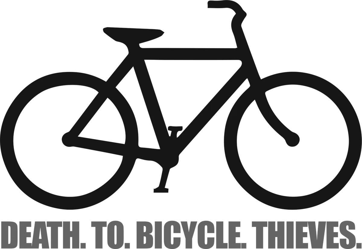 Death. To. Bicycle. Thieves: bicycle t-shirt design with the words “DEATH. TO. BICYCLE. THIEVES.”