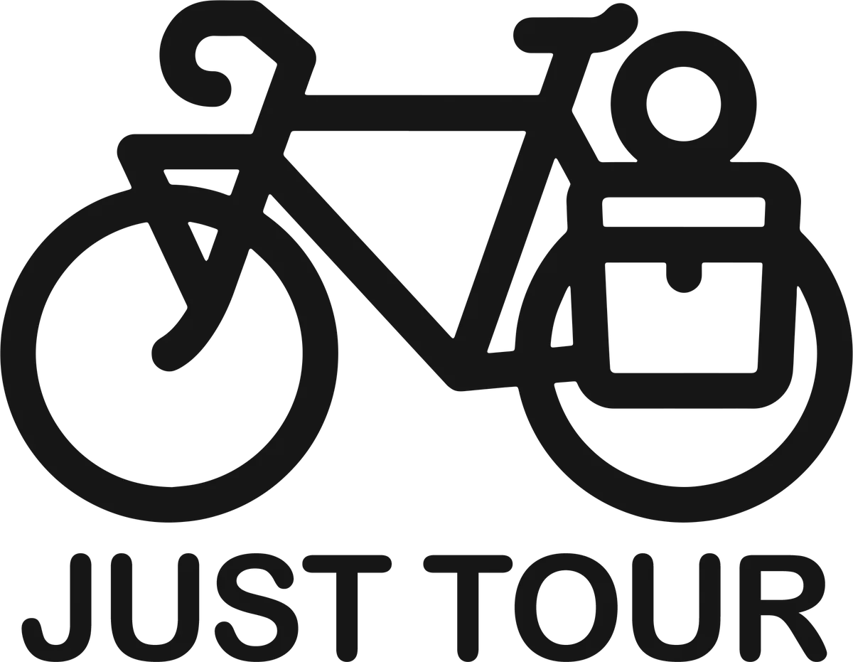 Just Tour: bicycle t-shirt design with the words “JUST TOUR”