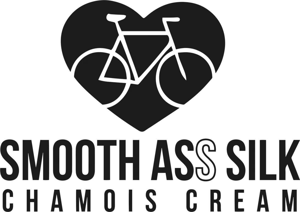 Smooth Ass Silk Chamois Cream: bicycle t-shirt design with the words “SMOOTH ASS SILK CHAMOIS CREAM”