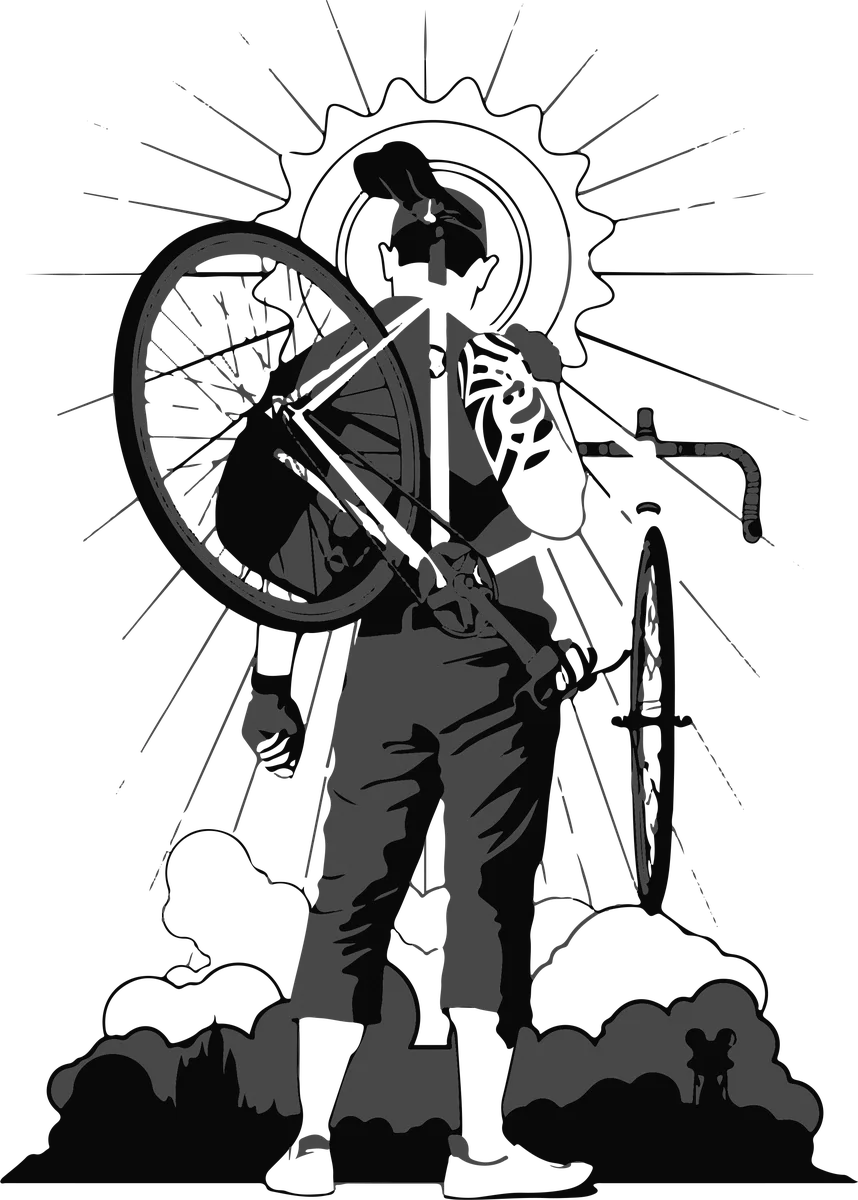 Cyclist Carrying His Bike: bicycle t-shirt design