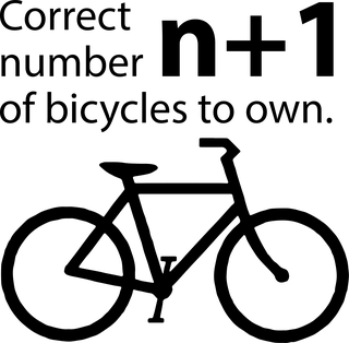 Correct Number of Bicycles: bicycle t-shirt design with the words “Correct number n+1 of bicycles to own.”